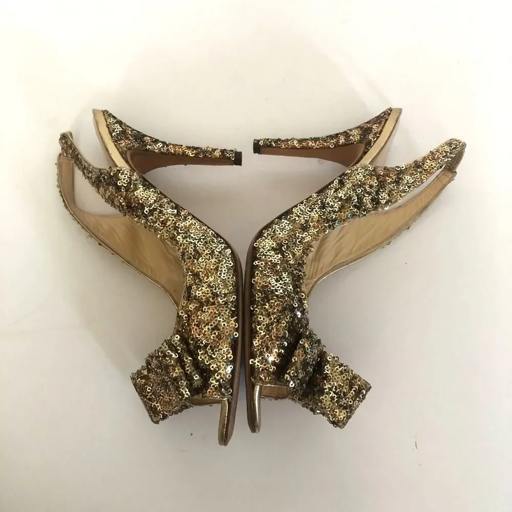 Kate Spade Sequin Animal Print Bow Slingback Heels Size 8 Sparkly Girly Party